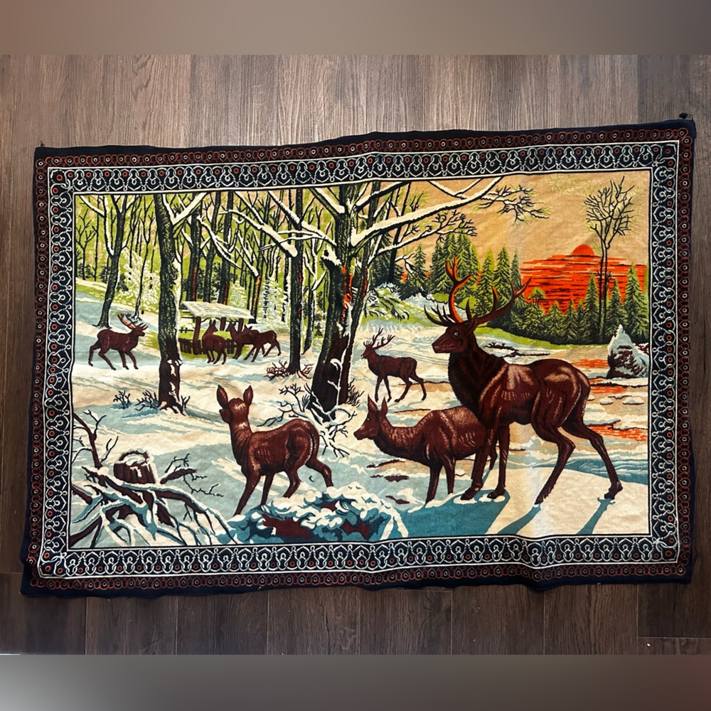 Vintage Vibrant Color Deer Tapestry Wall Hanging